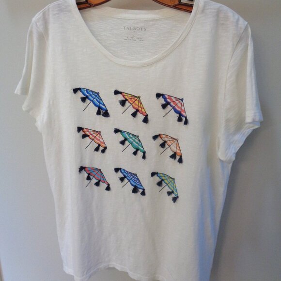 Talbots white t-shirt with tassel umbrellas - Picture 6 of 7